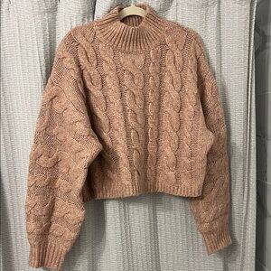 Lulu's Cable Knit Turtleneck Sweater - Tan